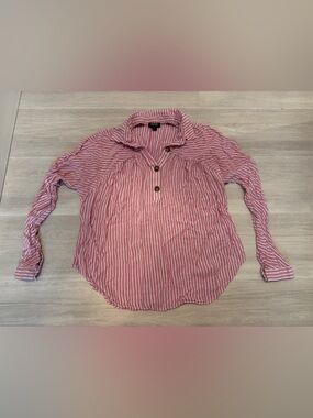 a.n.a Pink and White Striped Button Pullover Blouse